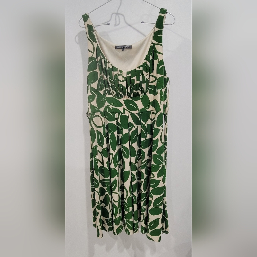 Jones Wear Green and Cream Sleeveless Midi Dress With Leaves / Size 16
